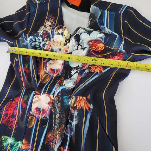 CLOVER CANYON USA Navy Luxury Floral V-Neck Graphic Summer Sheath Dress - Picture 9 of 13